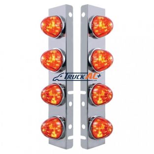 SS Front Air Cleaner Bracket With 8X 17 LED Watermelon Lights & SS Bezels For Peterbilt-Amber LED/Dark Amber Lens - United Pacific 37291