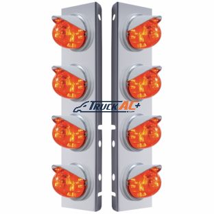 SS Front Air Cleaner Bracket With 8X 17 LED Watermelon Lights & Visors For Peterbilt-Amber LED/Dark Amber Lens - United Pacific 37295