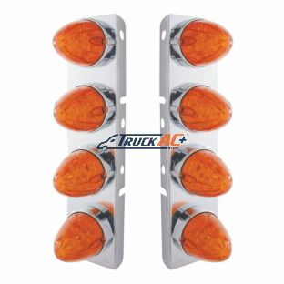 SS Front Air Cleaner Bracket With 8X 19 LED Watermelon Lights & Bezels For Peterbilt-Amber LED/Dark Amber Lens - United Pacific 37297