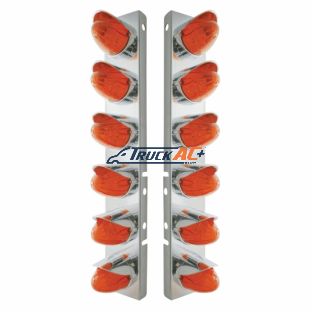 SS Front Air Cleaner Bracket With 12X 19 LED Watermelon Lights & Visors For Peterbilt-Amber LED/Dark Amber Lens - United Pacific 37298