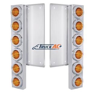 FL SS Front Air Cleaner Bracket W/12X 9 LED 2" Beehive Lights & Bezels -Amber LED & Lens - United Pacific 37323