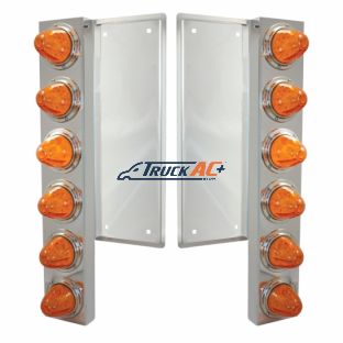FL SS Front Air Cleaner Bracket With 12X 11 LED Watermelon Lights & Bezels -Amber LED & Lens - United Pacific 37355