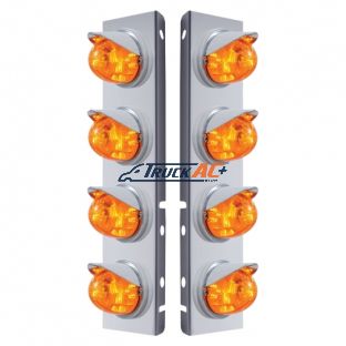 SS Front Air Cleaner Bracket With 8X 17 LED Watermelon Lights & Visors For Peterbilt-Amber LED & Lens - United Pacific 37378