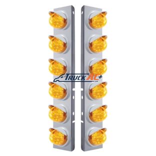 SS Front Air Cleaner Bracket With 12X 17 LED Reflector Lights & Visors For Peterbilt-Amber LED & Lens - United Pacific 37386