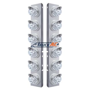 SS Front Air Cleaner Bracket With 12X 17 LED Reflector Lights & Visors For Peterbilt-Amber LED/Clear Lens - United Pacific 37387