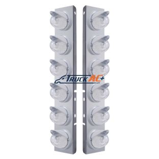 SS Front Air Cleaner Brkt With 12X 17 Amber LED Dual Function Watermelon Lights & Visors For Peterbilt-Clear Lens - United Pacific 37393