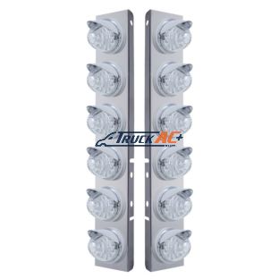 SS Front Air Cleaner Bracket With 12X 17 LED Reflector Watermelon Lights & Visors For Peterbilt-Amber LED/Clear Lens - United Pacific 37395
