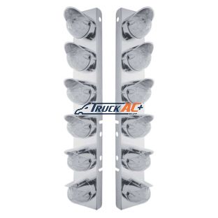 SS Front Air Cleaner Bracket With 12X 19 LED Bullet Style Lights & Visors For Peterbilt-Amber LED/Clear Lens - United Pacific 37463