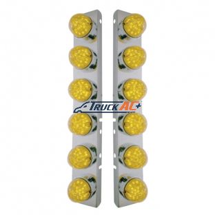 SS Front Air Cleaner Bracket With 12X 19 LED Bullet Style Lights & Bezels For Peterbilt-Amber LED & Lens - United Pacific 37464