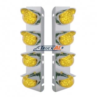 SS Front Air Cleaner Bracket With 8X 19 LED Bullet Style Lights & Visors For Peterbilt-Amber LED & Lens - United Pacific 37466