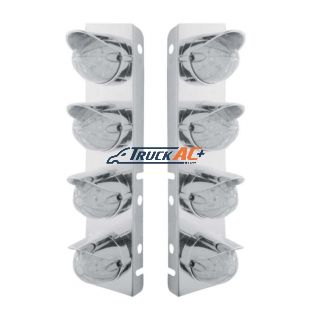 SS Front Air Cleaner Bracket With 8X 19 LED Bullet Style Lights & Visors For Peterbilt-Amber LED/Clear Lens - United Pacific 37467