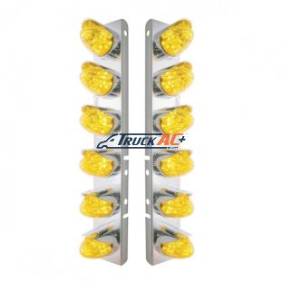 SS Front Air Cleaner Bracket With 12X 19 LED Watermelon Lights & Visors For Peterbilt-Amber LED & Lens - United Pacific 37699
