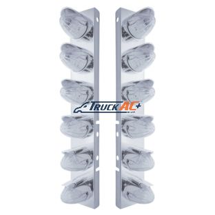 SS Front Air Cleaner Bracket With 12X 19 LED Watermelon Lights & Visors For Peterbilt-Amber LED/Clear Lens - United Pacific 37700