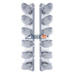 SS Front Air Cleaner Bracket With 12X 19 LED Beehive Lights & Visors For Peterbilt-Amber LED/Clear Lens - United Pacific 37702