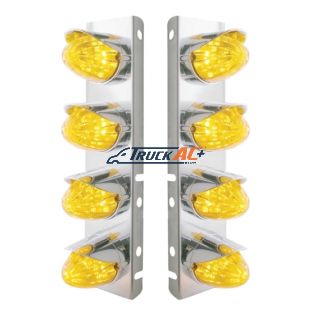 SS Front Air Cleaner Bracket With 8X 19 LED Watermelon Lights & Visors For Peterbilt-Amber LED & Lens - United Pacific 37705