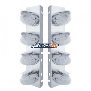 SS Front Air Cleaner Bracket With 8X 19 LED Beehive Lights & Visors For Peterbilt-Amber LED/Clear Lens - United Pacific 37708