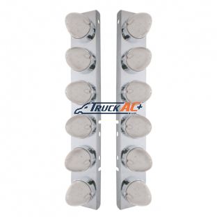 SS Front Air Cleaner Bracket With 12X 19 LED Beehive Lights & Bezels For Peterbilt-Amber LED/Clear Lens - United Pacific 37987