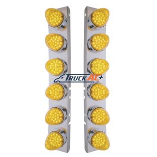 SS Front Air Cleaner Bracket With 12X 19 LED Reflector Lights & Bezels For Peterbilt-Amber LED & Lens - United Pacific 37988