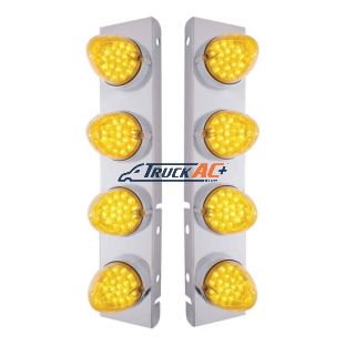 SS Front Air Cleaner Bracket With 8X 19 LED Reflector Lights & Bezels For Peterbilt-Amber LED & Lens - United Pacific 37994