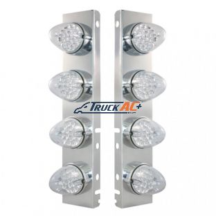 SS Front Air Cleaner Bracket With 8X 19 LED Reflector Lights & Bezels For Peterbilt-Amber LED/Clear Lens - United Pacific 37995