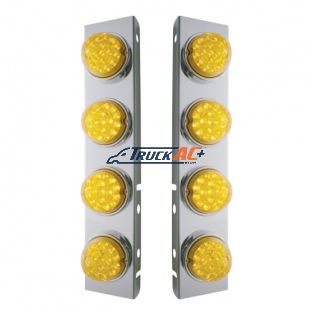 SS Front Air Cleaner Bracket With 8X 17 Amber LED Reflector Lights & SS Bezels For Peterbilt-Amber Lens - United Pacific 39630