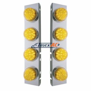 SS Front Air Cleaner Bracket With 8X 17 Amber LED Dual Function Reflector Lights & SS Bezels For Peterbilt-Amber Lens - United Pacific 39632