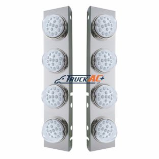 SS Front Air Cleaner Bracket With 8X 17 Amber LED Dual Function Reflector Lights & SS Bezels For Peterbilt-Clear Lens - United Pacific 39633