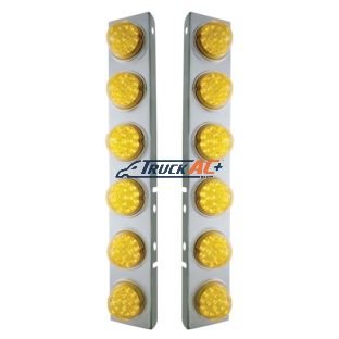 SS Front Air Cleaner Bracket With 12X 17 Amber LED Reflector Lights & SS Bezels For Peterbilt-Amber Lens - United Pacific 39636
