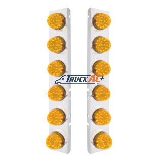 SS Front Air Cleaner Bracket With 12X 17 Amber LED Dual Function Reflector Lights & SS Bezels For Peterbilt-Amber Lens - United Pacific 39638