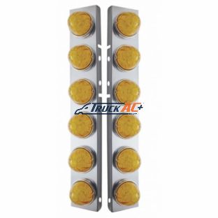 SS Front Air Cleaner Brkt With 12X 17 Amber LED Hi/Lo Watermelon Lights & SS Bezels For Peterbilt-Amber Lens - United Pacific 39796