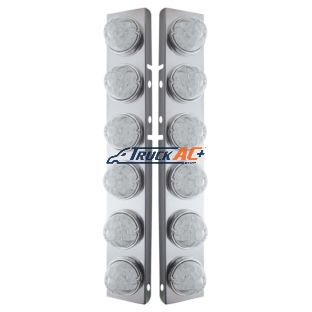 SS Front Air Cleaner Brkt With 12X 17 Amber LED Hi/Lo Watermelon Lights & SS Bezels For Peterbilt-Clear Lens - United Pacific 39797