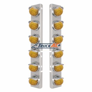SS Front Air Cleaner Bracket With 12X 17 Amber LED Reflector Watermelon Lights & SS Visors For Peterbilt-Amber Lens - United Pacific 39840