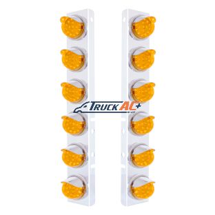SS Front Air Cleaner Bracket With 12X 17 Amber LED Dual Function Reflector Lights & SS Visors For Peterbilt-Amber Lens - United Pacific 39846