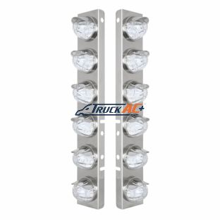 SS Front Air Cleaner Brkt With 12X 17 Amber LED Dual Func. Watermelon Lights & SS Visors For Peterbilt-Clear Lens - United Pacific 39849