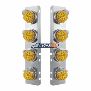 SS Front Air Cleaner Bracket With 8X 17 Amber LED Reflector Lights & SS Visors For Peterbilt-Amber Lens - United Pacific 39850