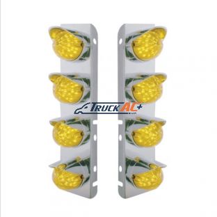SS Front Air Cleaner Bracket With 8X 17 Amber LED Watermelon Lights & SS Visors For Peterbilt-Amber Lens - United Pacific 39856