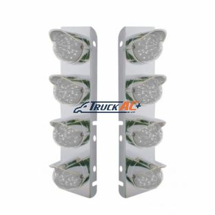 SS Front Air Cleaner Bracket With 8X 17 Amber LED Watermelon Lights & SS Visors For Peterbilt-Clear Lens - United Pacific 39857