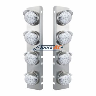 SS Front Air Cleaner Bracket With 8X 17 Amber LED Dual Function Reflector Lights & SS Visors For Peterbilt-Clear Lens - United Pacific 39859