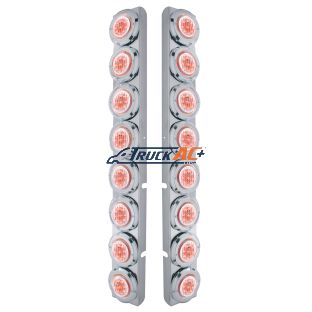 SS Rear Air Cleaner Bracket With 16X 9 LED 2" Lights & Bezels For Peterbilt-Red LED/Clear Lens - United Pacific 37332