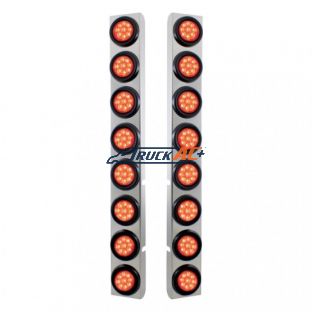 SS Rear Air Cleaner Bracket With 16X 9 LED 2" Reflector Lights For Peterbilt-Red LED & Lens - United Pacific 37335