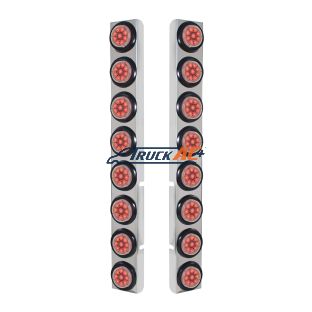 SS Rear Air Cleaner Bracket With 16X 9 LED 2" Reflector Lights For Peterbilt-Red LED/Clear Lens - United Pacific 37337