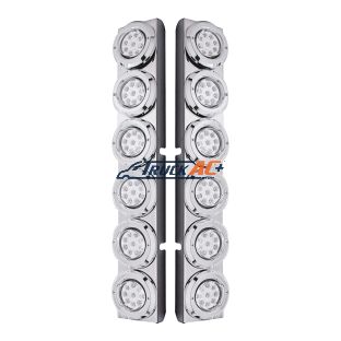 SS Rear Air Cleaner Bracket With 12X 9 LED 2" Reflector Lights & Bezels For Peterbilt-Red LED/Clear Lens - United Pacific 37348