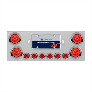 SS Rear Center Panel With 4X 21 LED 4" GloLight & 6X 9 LED 2" Lights & Visors-Red LED & Lens - United Pacific 34280