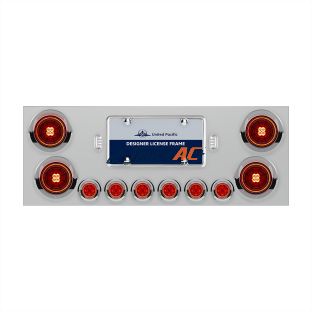 SS Rear Center Panel With Four 13 LED 4" Abyss Light & Six 4 LED 2" Lights & Visors-Red LED/Red Lens - United Pacific 34483