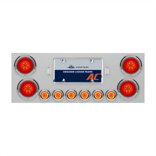 SS Rear Center Panel With Four 16 LED 4" Turbine Light & Six 7 LED 2" Lights & Bezels-Red LED/Red Lens - United Pacific 34485