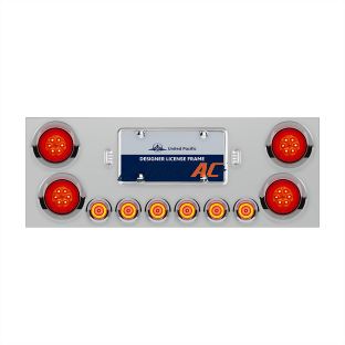 SS Rear Center Panel With Four 16 LED 4" Turbine Light & Six 7 LED 2" Lights & Visor-Red LED/Red Lens - United Pacific 34486