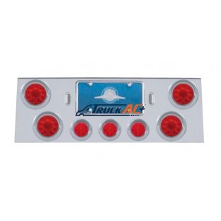 SS Rear Center Panel With 4X 10 LED 4" Light & 3X 13 LED 2-1/2" Beehive Light+Visor-Red LED & Lens - United Pacific 34501