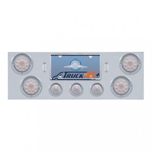 SS Rear Center Panel With 4X 10 LED 4" Light & 3X 13 LED 2-1/2" Beehive Light+Visor-Red LED/Clear Lens - United Pacific 34503