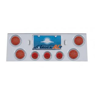 SS Rear Center Panel With 4X 12 LED 4" Reflector Light & 3X 13 LED 2-1/2" Light & Visor -Red LED & Lens - United Pacific 34504
