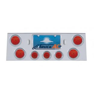 SS Rear Center Panel With 4X 7 LED 4" Reflector Light & 3X 13 LED 2-1/2" Light & Visor -Red LED & Lens - United Pacific 34562